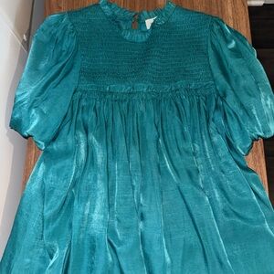 Teal Puff Sleeve Blouse